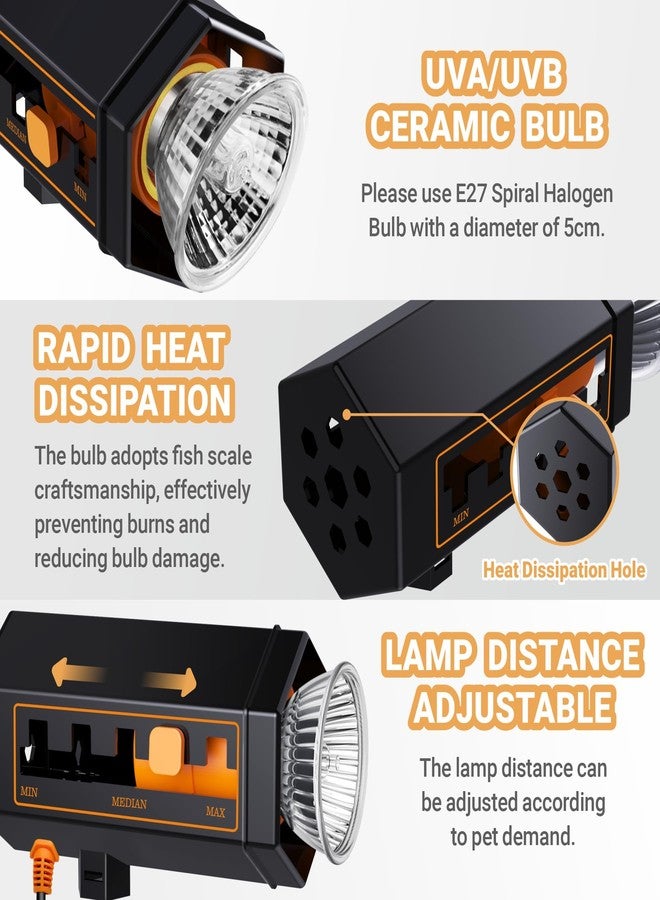 GOZILLA Reptile Hear Lamp,Turtle Lamp with 25W+35W UVA/UVB Turtle Light Bulb,Hexagonal Turtle Basking Spot Light Distance Adjustable, Reptiles Basking Light for Turtles,Lizard,Snake and Chameleon. - Image 5